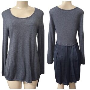 Soft Surroundings Women's Gray Long Sleeve Pleated Hem Sweater Tunic Top Size S